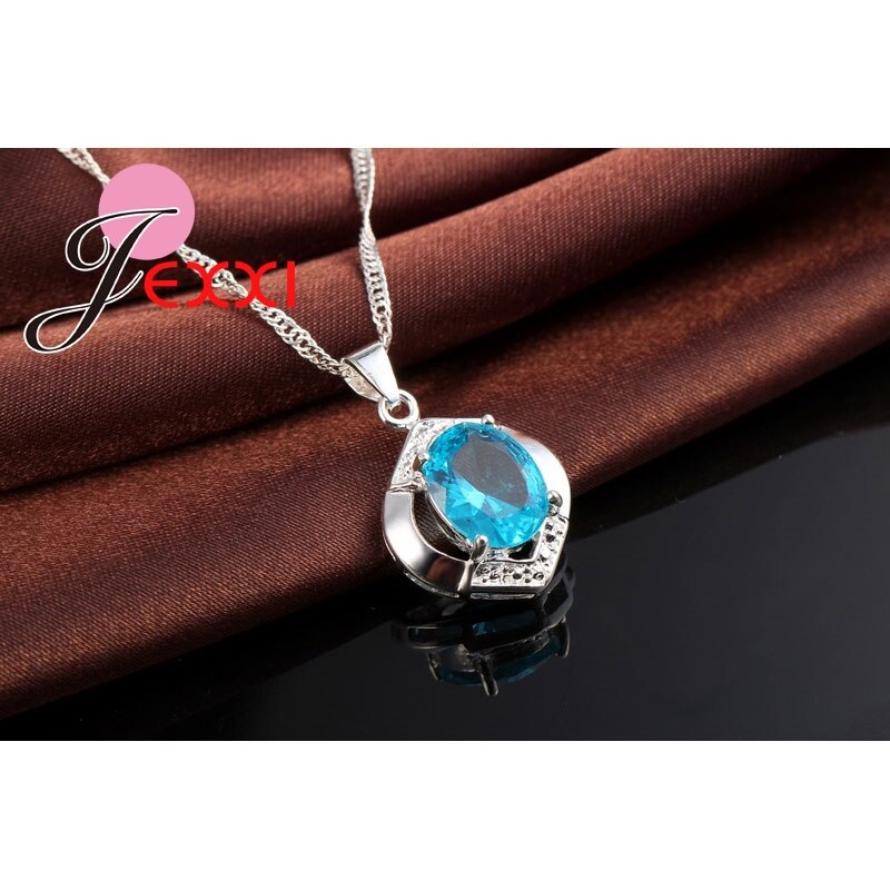 Conjunto Clásico de plata de ley 100% de Grado Superior AAA + zirconia CZ, colgante de compromiso + pendiente de joyería azul, 925