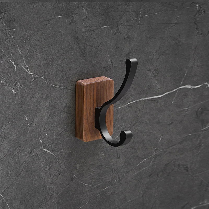 Badkamer Zwart Walnoot Kapstok Achter Deur Handdoekhaak Geborsteld Goud Wandmontage Douche Rij Haak Houten badkameraccessoires: WHITE
