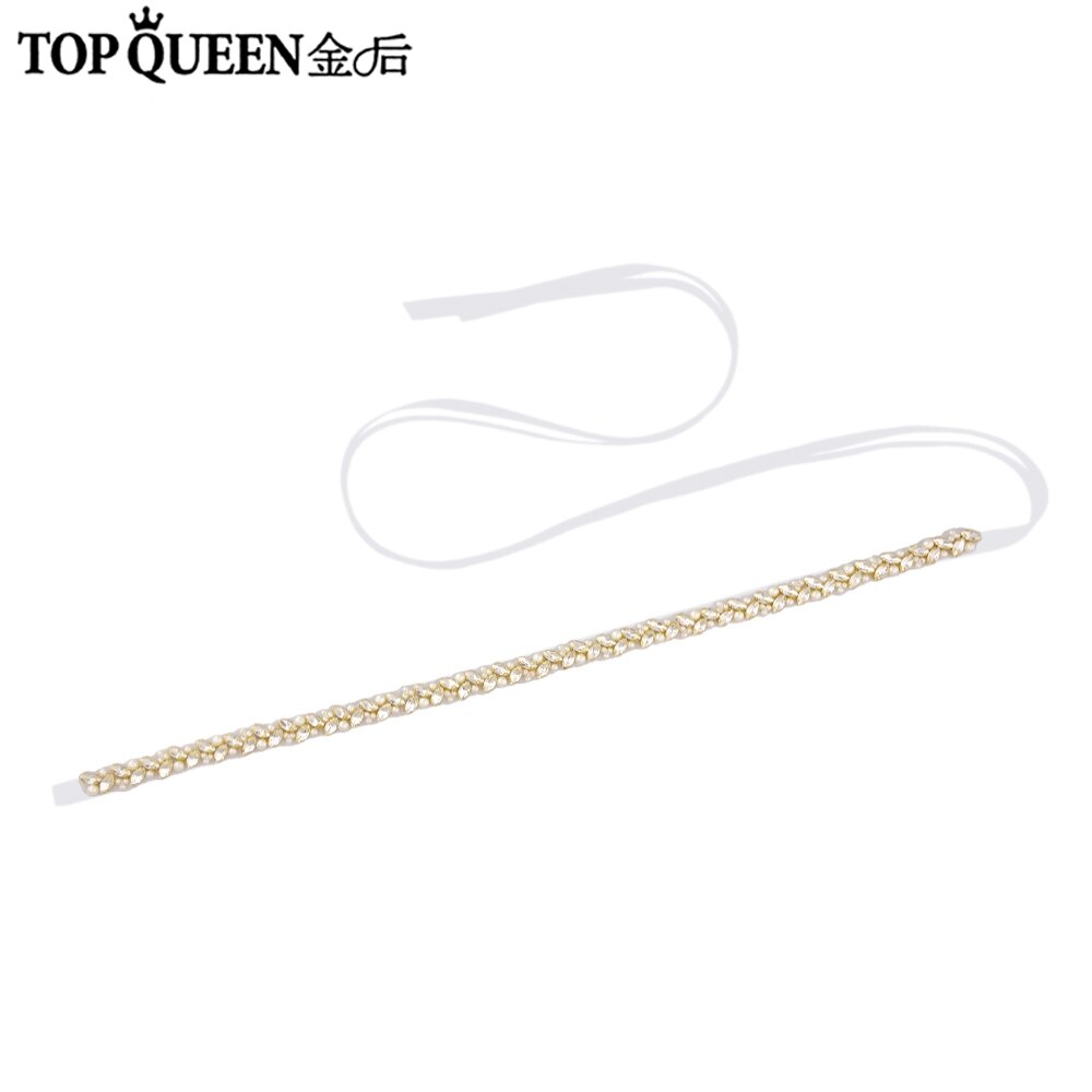 Topqueen S383-G Trouwjurk Riem Goud Strass Riem Bruids Riem Dunne Riemen Party Riem Vrouwen Riemen Luxe Riem Sieraden: White