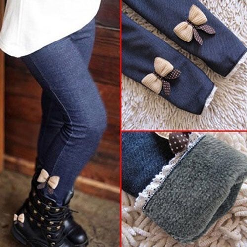 2021 di alta qualità spessa calda inverno primavera autunno imitazione Jean Bow ragazze Leggings pantaloni per bambini pantaloni per bambini: With Velvet / 3T