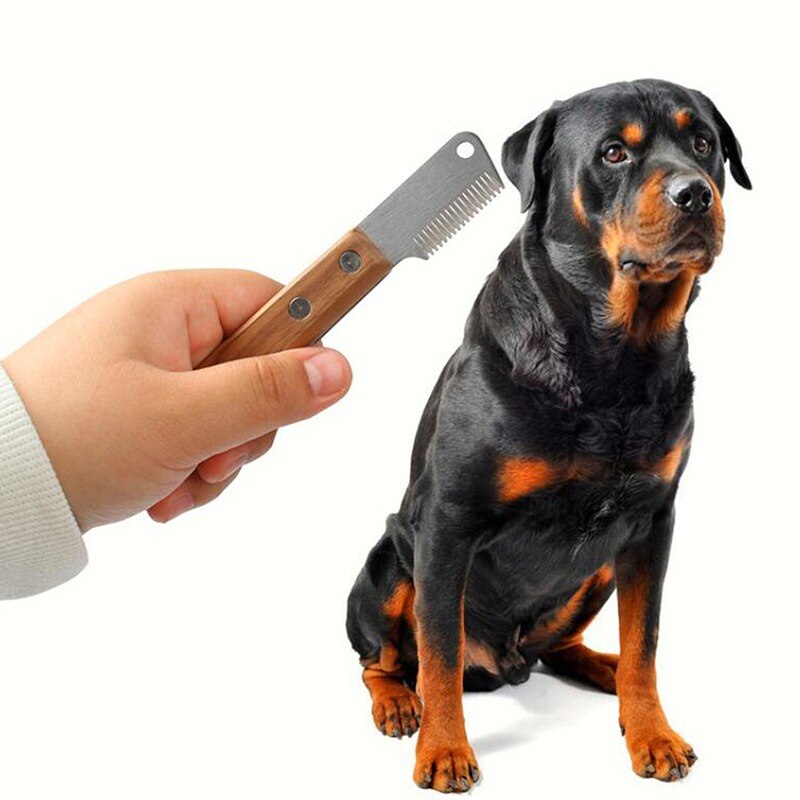 Pet Supplies Dog Comb Stainless Steel Wooden Handle Skinning Knife Pet Epilator Remove Undercoat Pet Accessories
