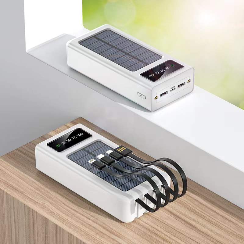 Solar power bank 80000 mah bærbar oplader hurtigopladning eksternt batteri med ladekabel poverbank til xiaomi iphone: Hvid
