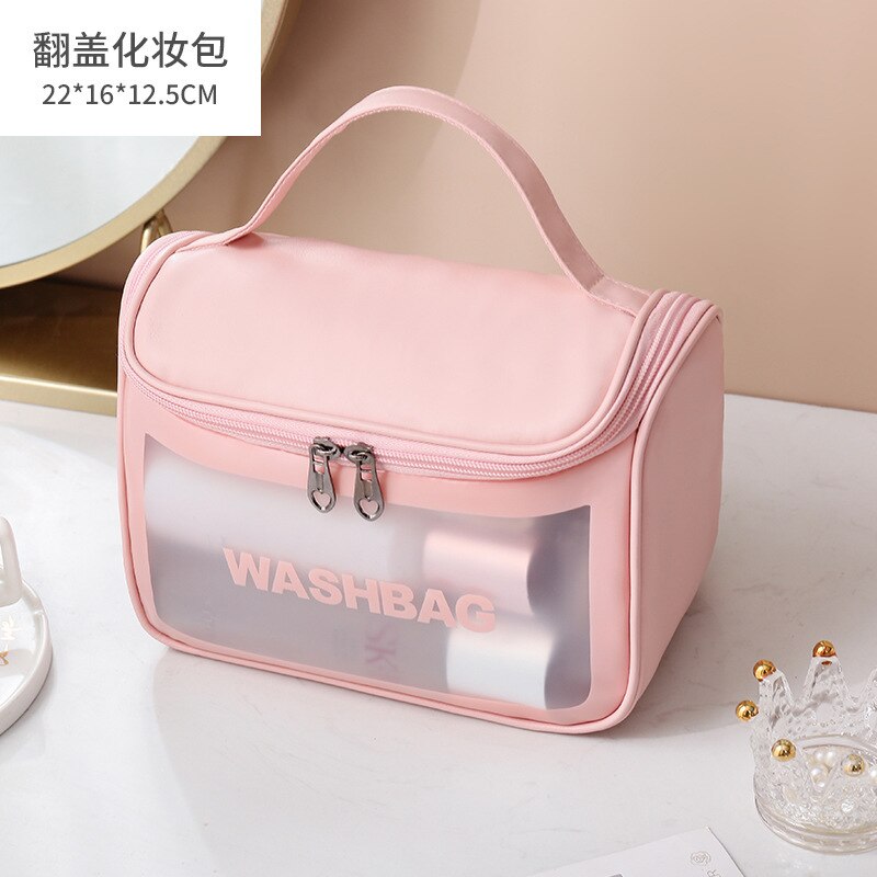 FUDEAM Transparent PVC kobiety kosmetyczka wodoodporne torby podróżne kosmetyczki organizuj PU makijaż torba torebka damska do prania: Large Pink D