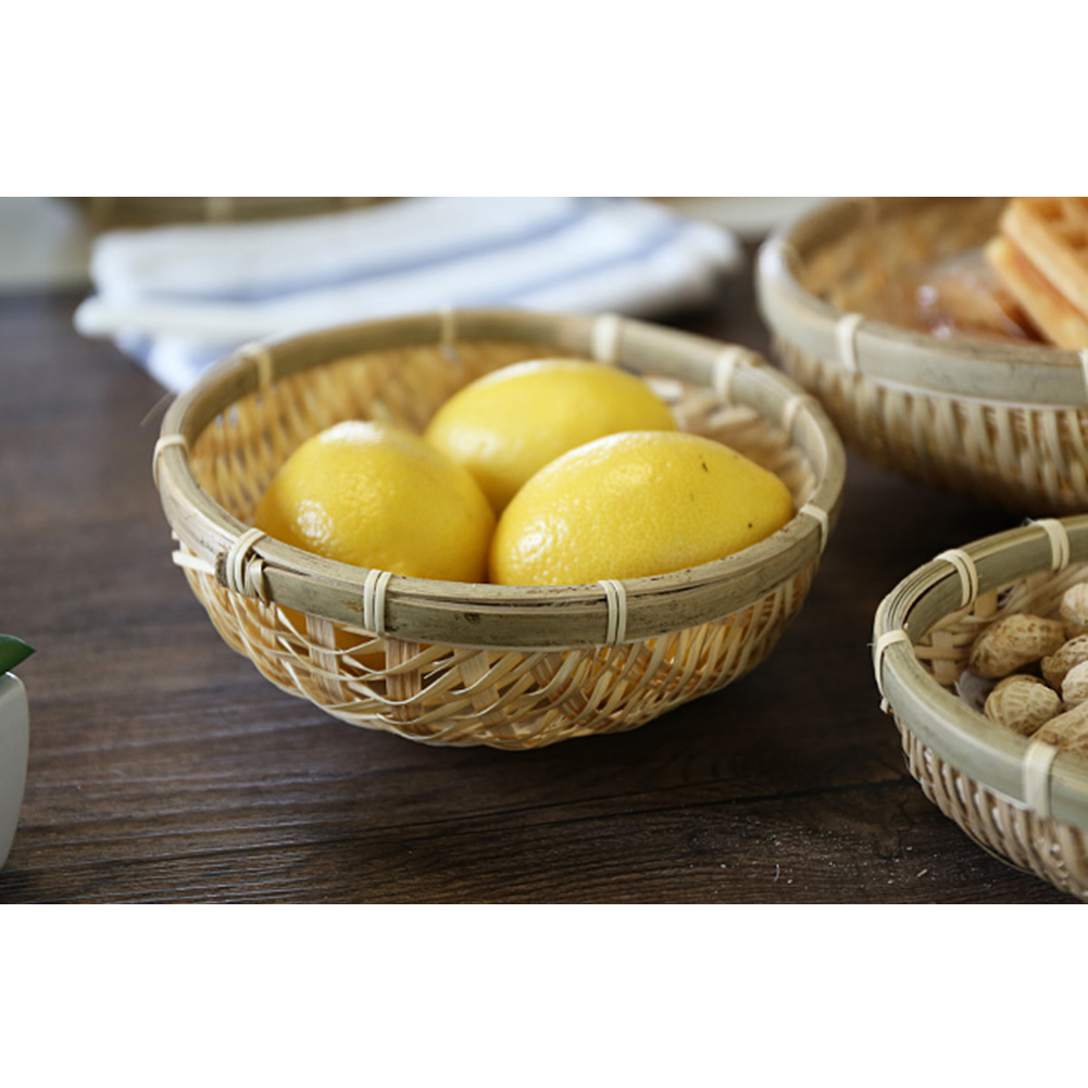 Handmade Bamboo Weaving Round Storage Basket Fruit Basket Rattan Bread Basket For Kitchen Food Picnic Mini Container Diameter