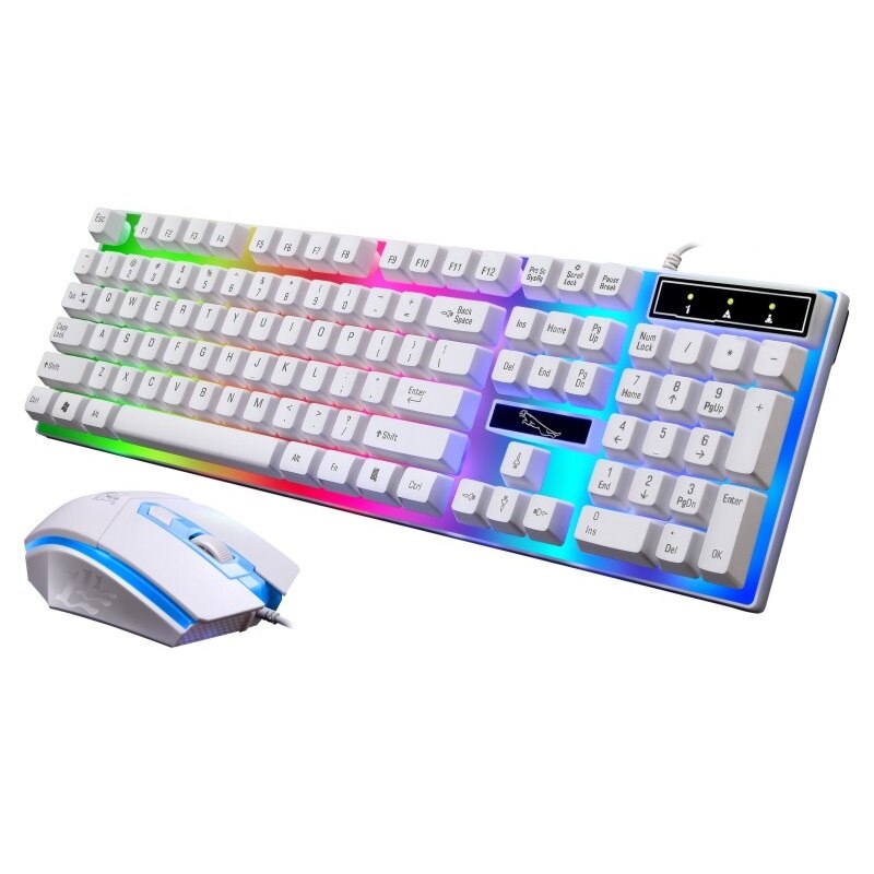 Gaming Keyboard Suspension Caps Wired Keyboard Mouse Set LED Backlit Keyboard Set Gaming Mouse Set For PC/Laptop Gamer Officer: White