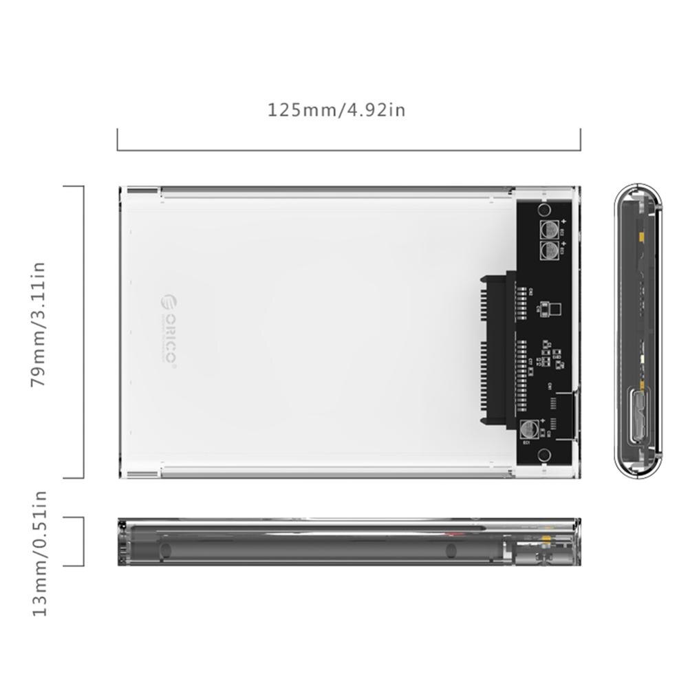 Orico 5 Gbps Transparant 2.5 In Sata Usb 3.0 Hdd Externe Harde Schijf Behuizing Tool Gratis Case Voor 2Tb ssd