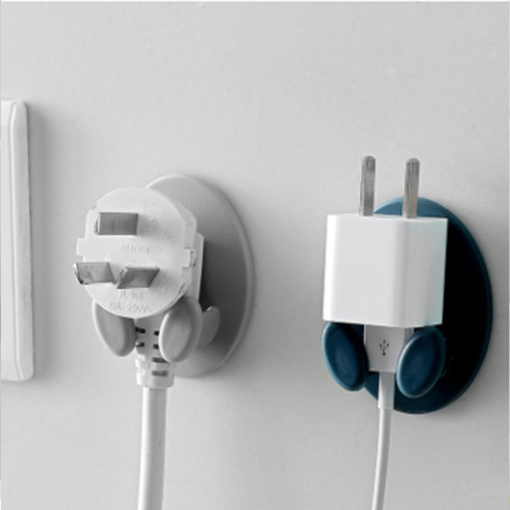2pcs Nail-free hook hook oval socket hook power cord storage rack