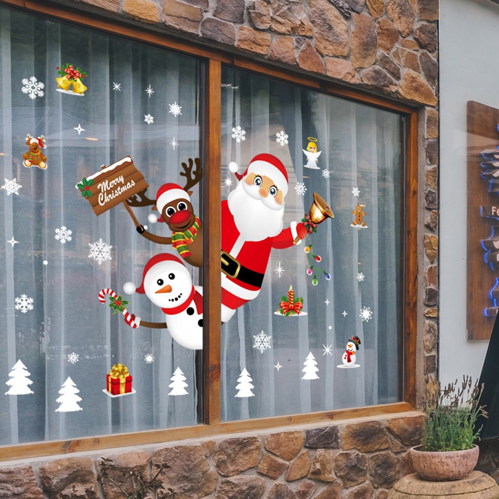 Santa Claus Snowflake Snowman Sticker Christmas PVC Wall Decals DIY Xmas Shop Mall Wallpaper House Window Decor