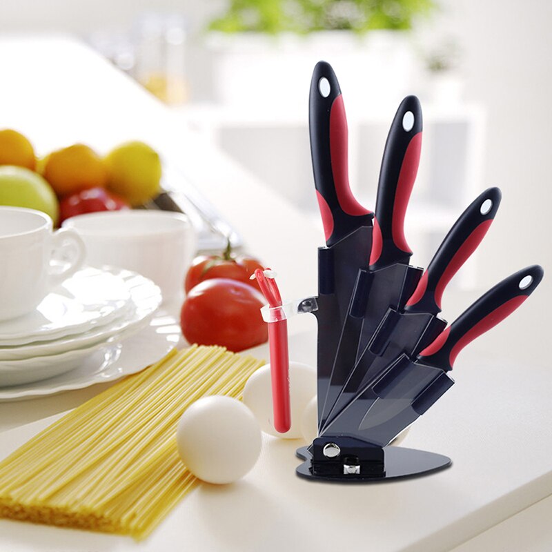 Keramiske knive 3 4 5 6 tommer skrælleholder sæt køkken kok knivblok stativ frugt knivknive zirconia sort blad