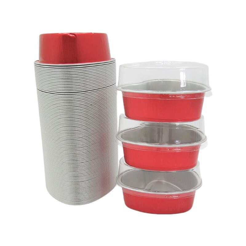 100ml 100Stck Valentinstag Aluminium Folie Kuchen Pfanne Herz Geformt Cupcake Tasse mit Deckel