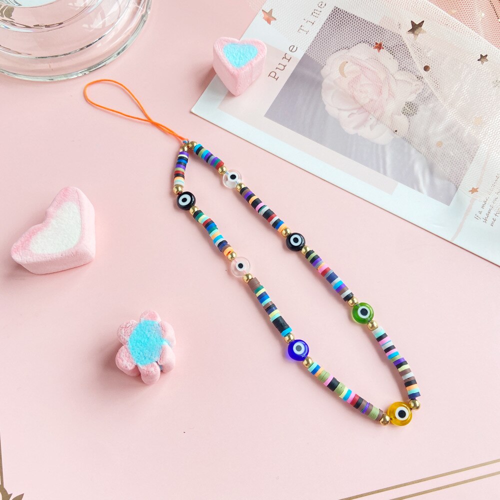 neue Ins Trendy Bunte Lächelndes Perlen Kette Handy Kette Anti-verloren Handgemachte Acryl Kabel Lanyard für Frauen: B00610