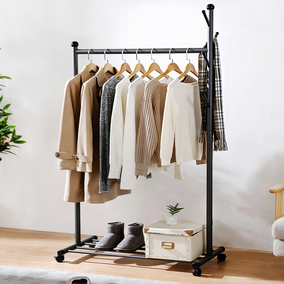 HOME ORGANIZER Multifunctional Clothing Rack Steel Rod Hanging Clothes Rolling Garment Rack Organizer Indoor Hanger
