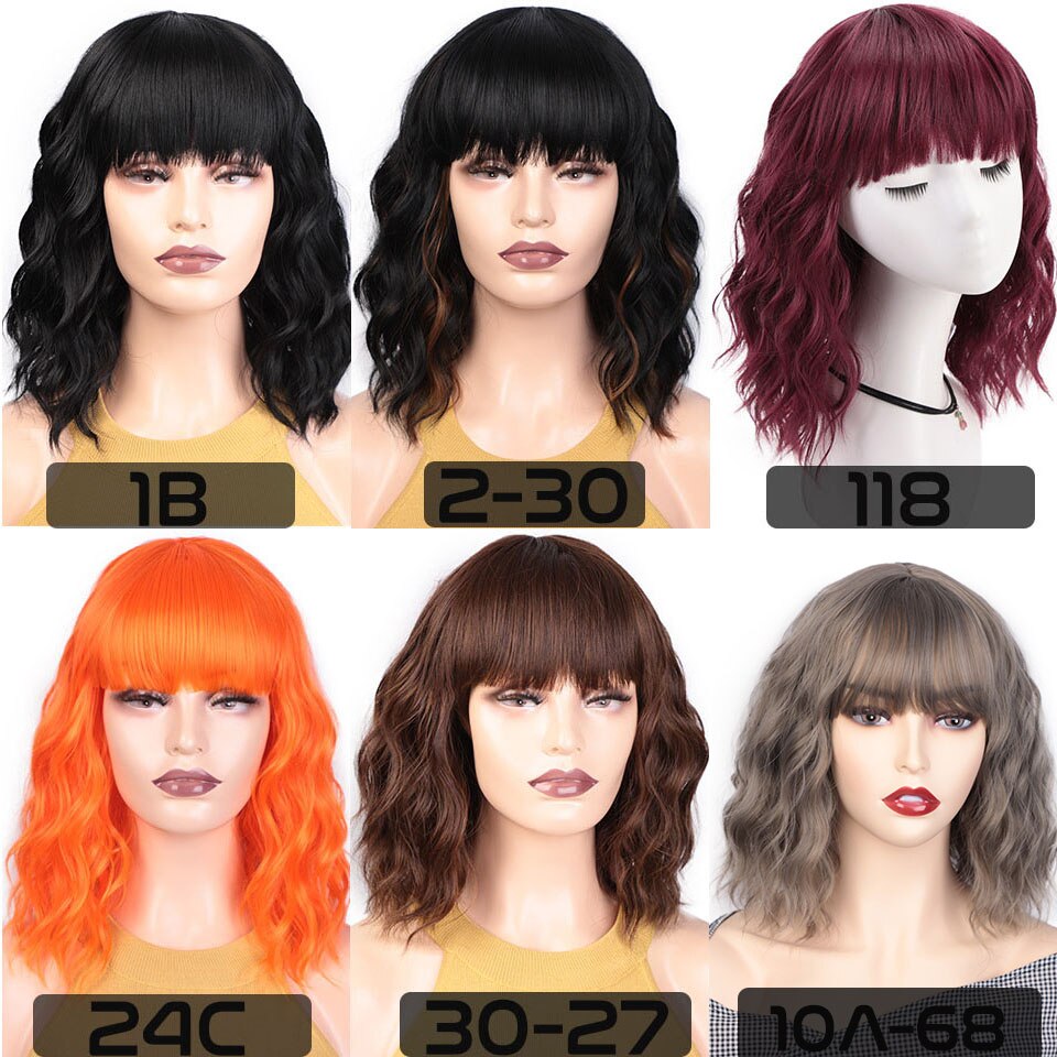 Aisibeauty pastel ondulado peruca com franja de ar feminino curto bob rosa peruca encaracolado ondulado ombro comprimento cosplay peruca para a menina 30cm azul
