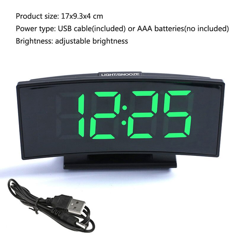 Digital Alarm Clock LED Mirror Electronic Clocks Multifunction Large LCD Display Digital Table Clock with Temperature Calendar: Curved Black Green