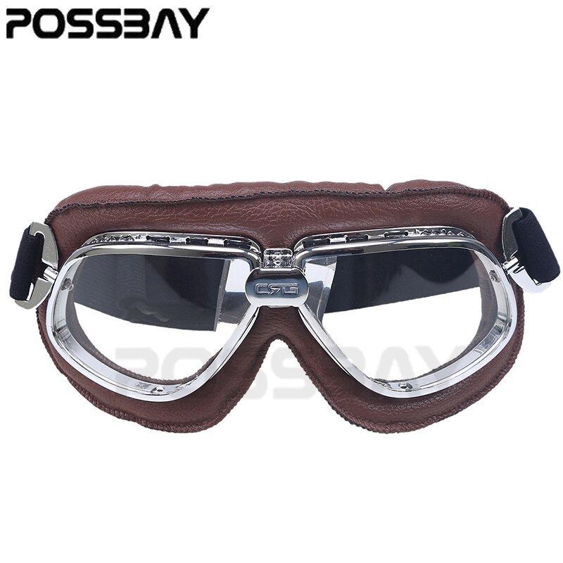 Läder motorcykel glasögon vintage pilot motocross glasögon hjälm cykling glasögon solglasögon för harley style cafe racer gafas