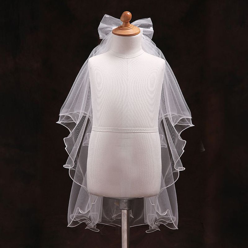 Ręcznie robione dwuwarstwowe kwiatowe welony ślubne śliczna kokardka ze strasem