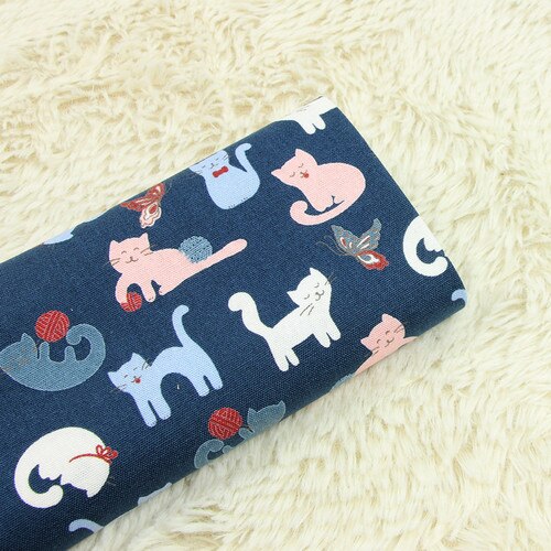 Tela de algodón de 100% gruesa de 110x45cm por yarda, tela estampada con Gato de dibujos animados para manualidades, tela de retales de costura hecha a mano, decoración bordada con aguja: Cotton Fabric 2