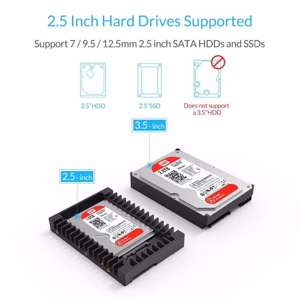 Supporto Caddy per disco rigido adattatore HDD da 2.5 a 3.5 pollici ORICO supporto SATA 3.0 7 / 9.5 / 12.5mm HDD e ssd SATA da 2.5 pollici