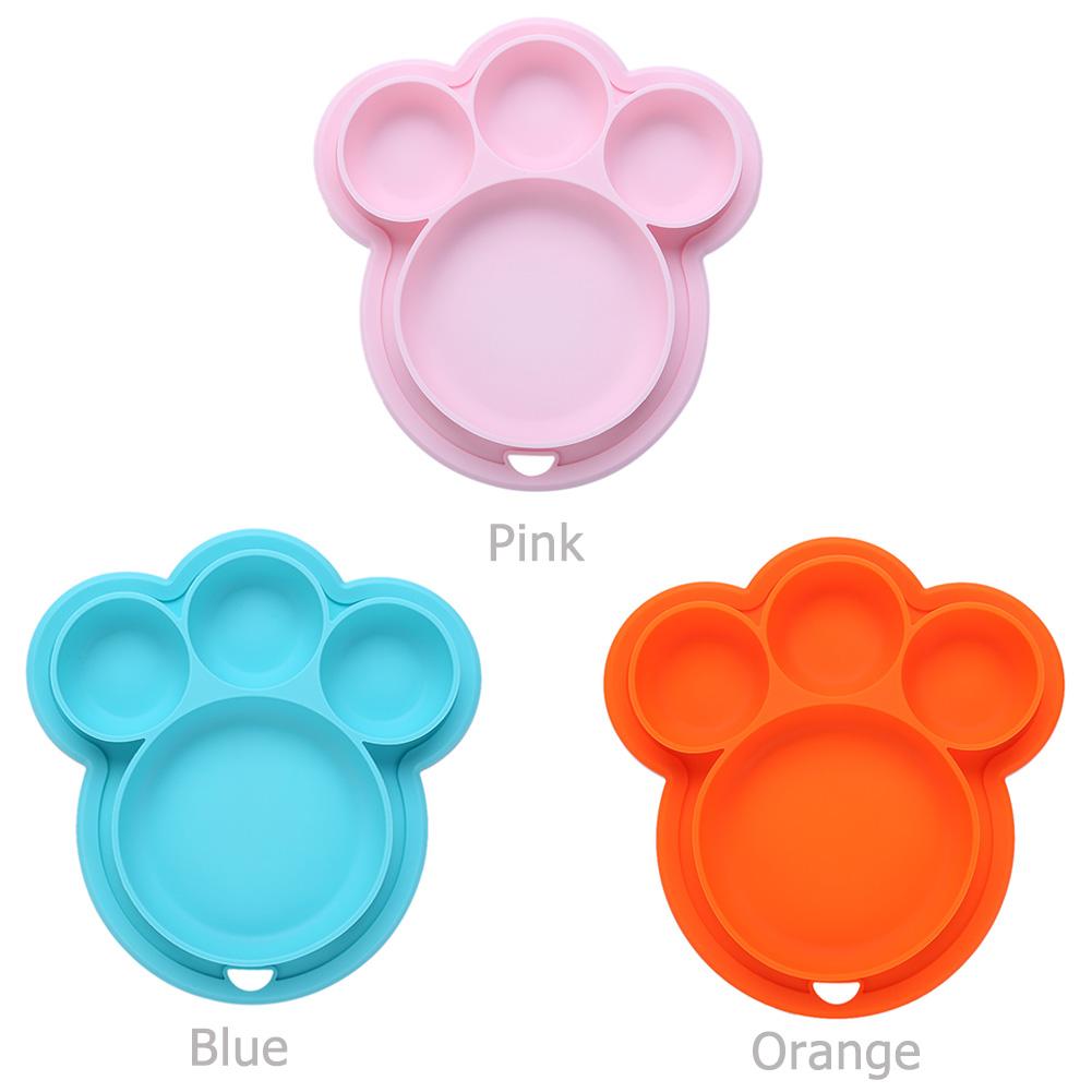 Kids Silicone Bear Paw Dinner Feeding Tableware Hanging Hole Children Bowl Bear Paw Children Dinner Plate