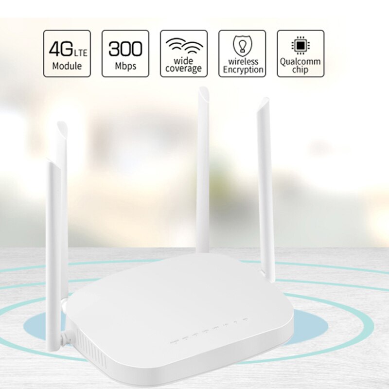 4G CPE Router 3G/4G LTE 300Mbps Wireless Wifi Hotspot with Sim Card Slot 4 Antennas for Eurpo Asia Pacific EU Plug: White