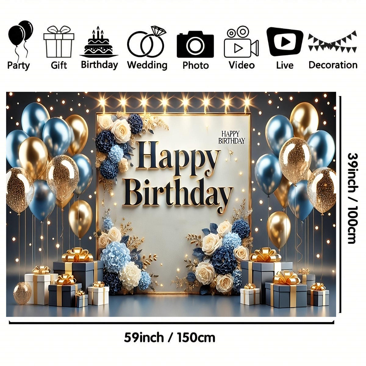 1 peça banner de festa de feliz aniversário, adequado para festas de aniversário, adereços fotográficos, decoração de fundo de mesa de bolo