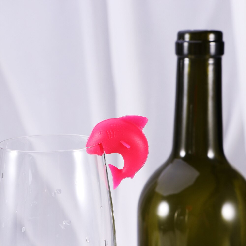 6 Pcs Glass Drink Markers Silicone Mini Shark Reusable Glass Charms Wine Bottle Sticker for Banquet