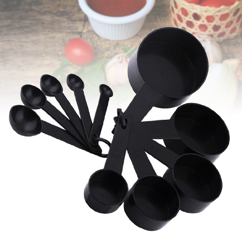 10 Pcs Black Plastic Maatlepels Cups Set Stapelbaar Voor Keuken Bakken Koken