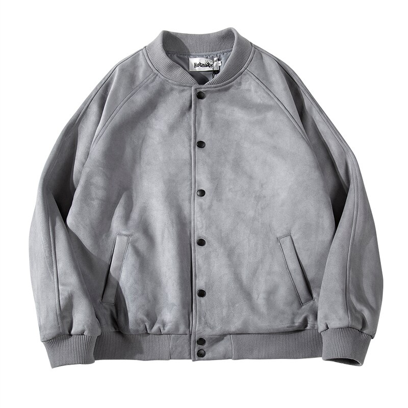 Calle soporte sólido chaqueta de gamuza para hombre otoño Oversize solo Breasted chaqueta Hip Hop cortavientos holgado abrigos: Gris / XXL