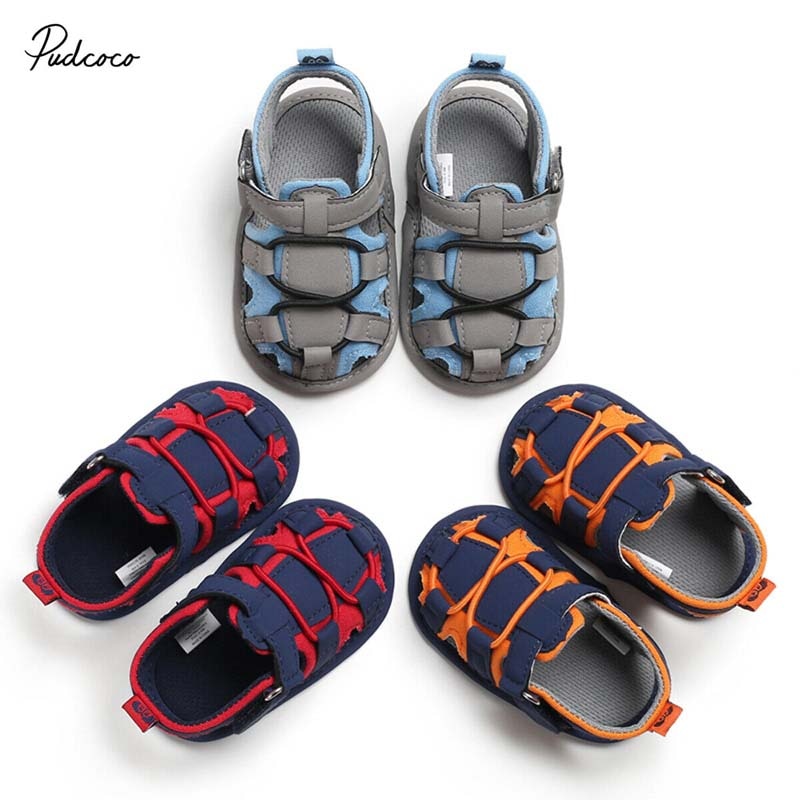 Mærke sommer toddler nyfødt baby dreng sandaler bløde vandresko patchwork hule prewalker sandaler 0-18m us