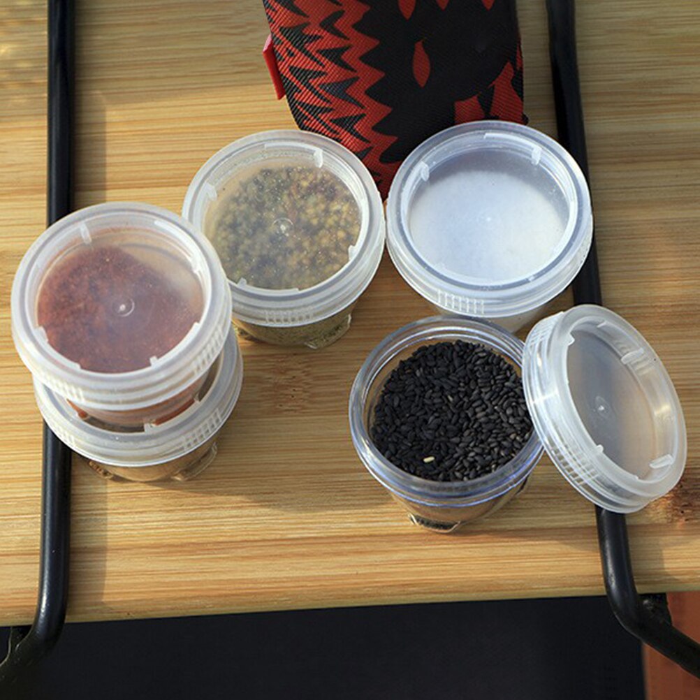 5Pcs Transparante Kruiden Doos Draagbare Kruidenpotjes Set Spice Potten Opslag Container Camping Spice Opbergdoos Met Zak