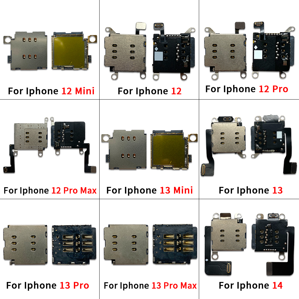 SIM Card Reader For Iphone 15 14 13 12 Pro Max Mini Plus Dual SIM Card Slot Socket Inner Adapter Flex Cable Replacement Parts