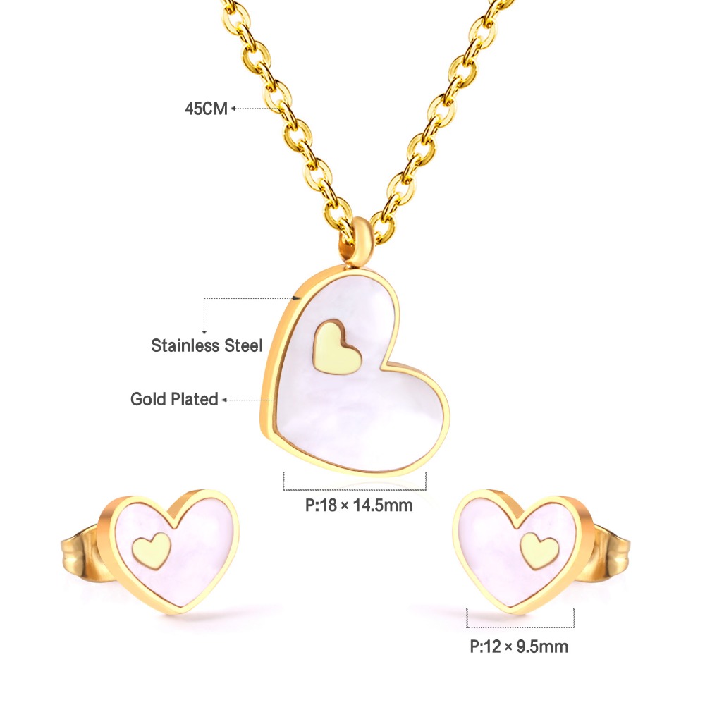 Luxukisskids Dubai Afrikaanse Rvs Hart Oorbellen Shell Ketting Oorbellen Bruiloft Gouden Sieraden Sets Voor Vrouwen Meisjes