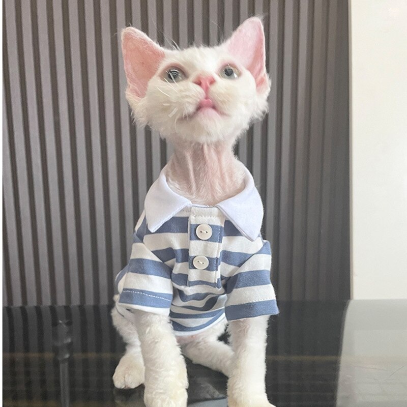 Hairless Cat Clothes Sphinx Devon Clothes Autumn Winter Collar Polo Shirt Elastic 100% Cotton Style Clothing for Cats