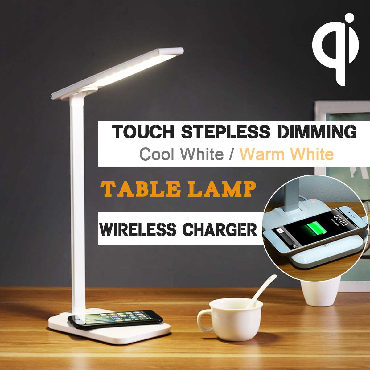 2 In 1 Qi Draadloze Oplader Snel Opladen Pad + Bureau Opvouwbare LED Lamp Voor iPhone Samsung Huawei Xiaomi Qi -apparaten