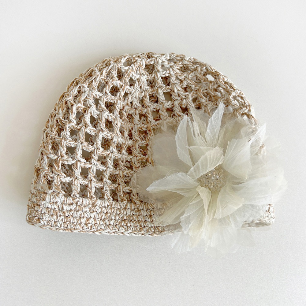 Handmade Crochet Flower Hat Thin Korean Beanies Hat Bohemian Style Ethnic Style Hollow Out Knitted Hat Apparel Accessories: black