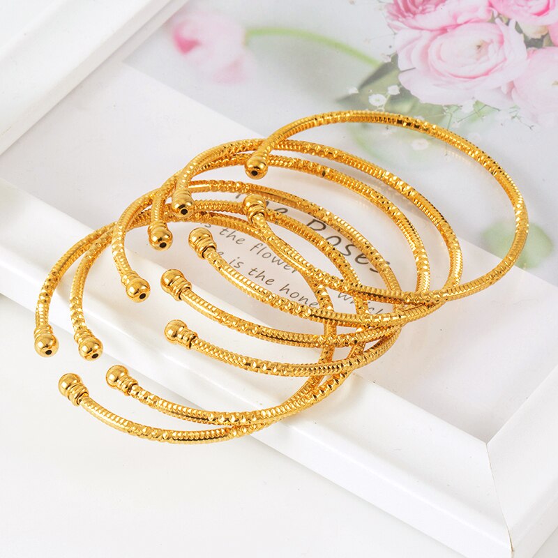 Pulseira dubai para mulheres 3mm/6 peças, bracelete africano joias com contas de cor dourada e pulseira etíopes para casamentos e presentes de noiva