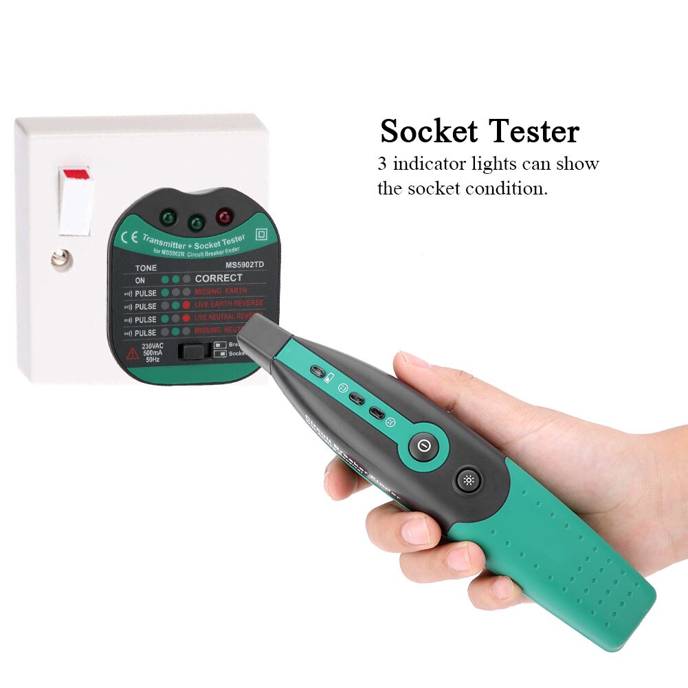 MASTECH-disyuntor automático MS5902, buscador de fusibles, enchufe de EE. UU./UE, probador de enchufe de 220V, enchufe de la UE