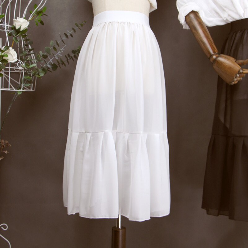 Single Layer Transparent Petticoat Summer Chiffon Inner Half Skirt Outer Wear High Waist A Line Underskirt with Ruffles Lining