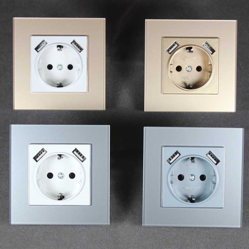 USB Wall Socket charger Double USB Port 5V 2A usb wall outlet Grey Acrylic GGF5-01