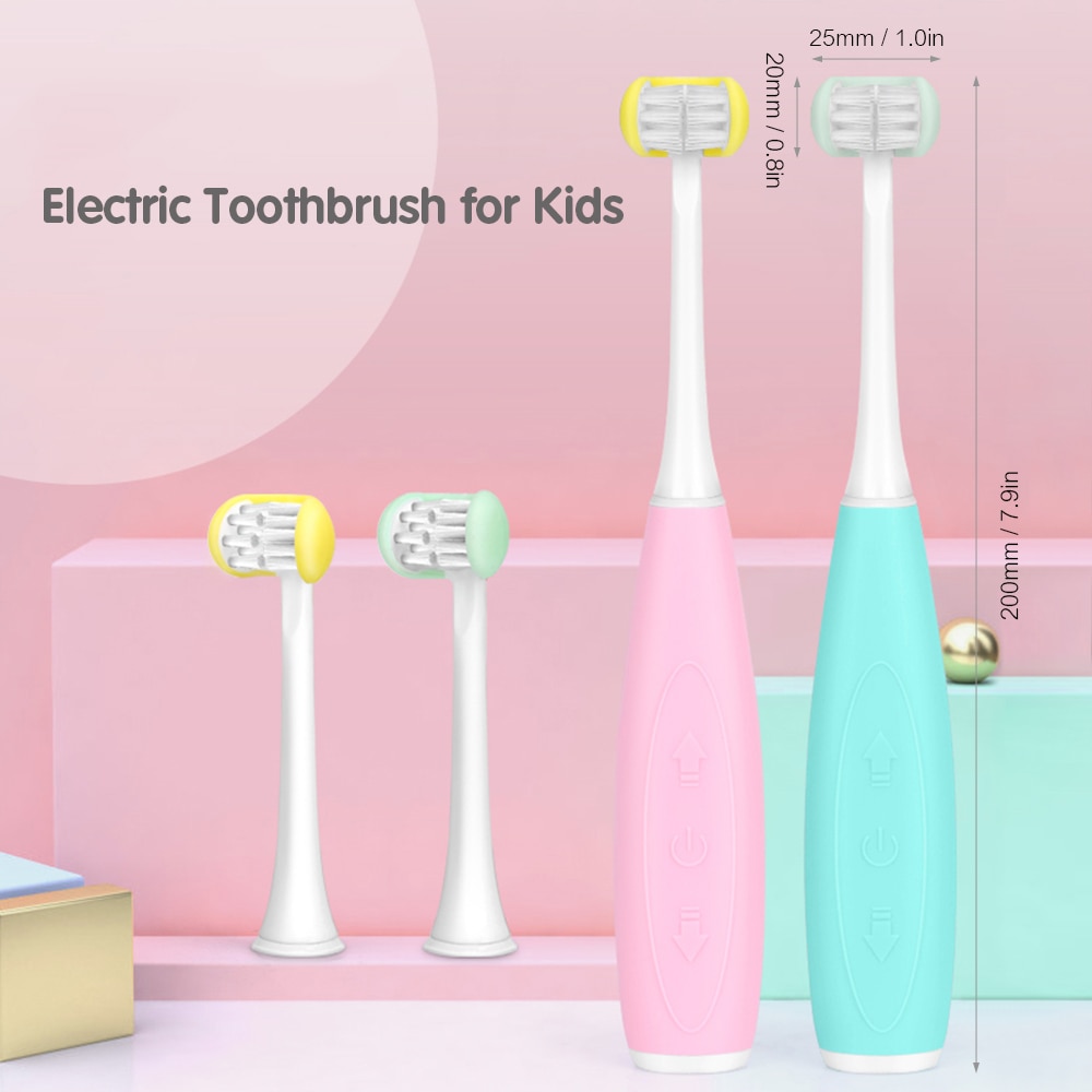 Electric Toothbrush for Kids with 3D Soft Brush 3 Brushing Modes 2 Min Timer Sonic Triple Bristle with Brush Head for Children