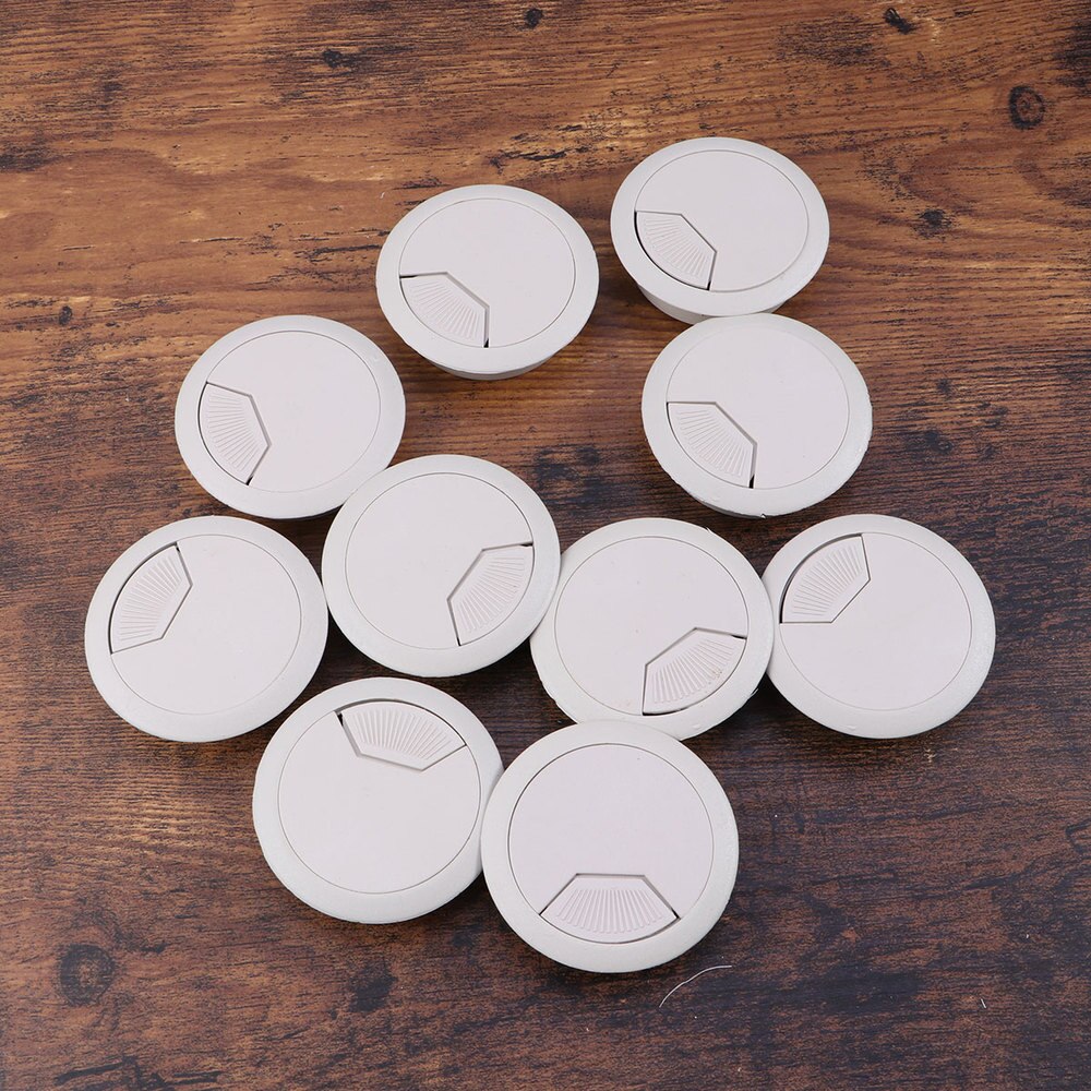 10pcs Office PC Computer Desk Grommet Cable Hole Cover 50mm Diameter (Grey white)