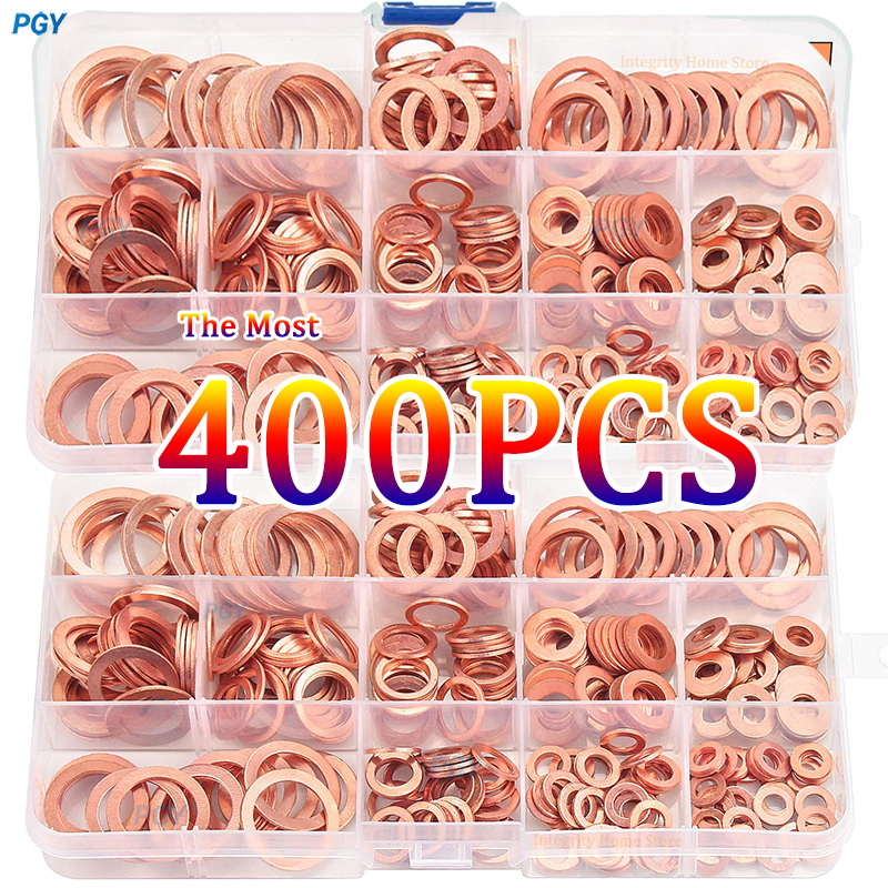 400/300/100PCS Rondella di Rame Guarnizione Dado e Bullone Set di Tenuta Guarnizione Solida Rondella Anello Piatto Guarnizione Assortimento Kit Per Tappi di Coppa