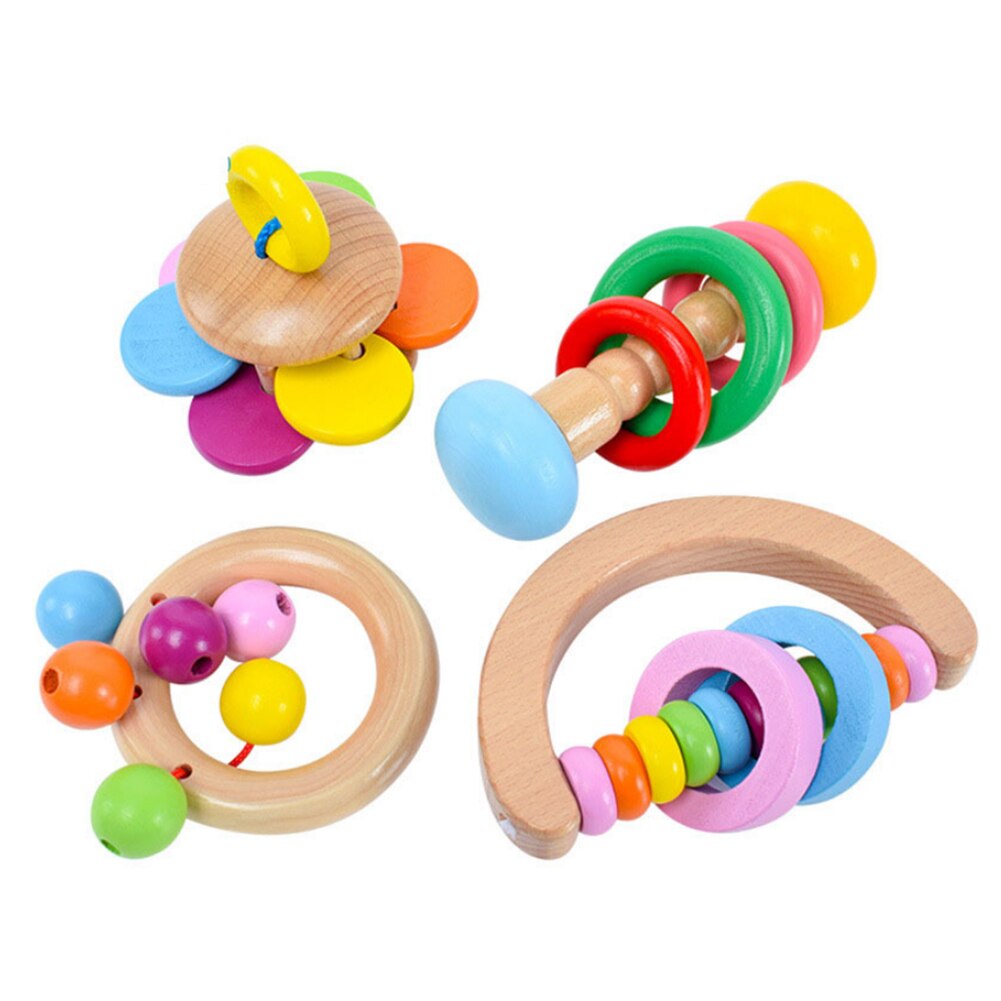 4 teile/satz Childred der Spielzeug Baby Rasseln Holz Bunte Erfassen Spielen Spiel Zahnen Säuglings Frühen Musical Pädagogisches Spielzeug Baby: Default Title