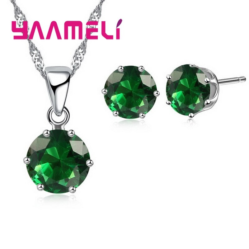 925 Sterling Zilveren Bruids Bruiloft Sieraden Sets Voor Vrouwen Engagement Crystal Hanger Ketting Oorbellen Set