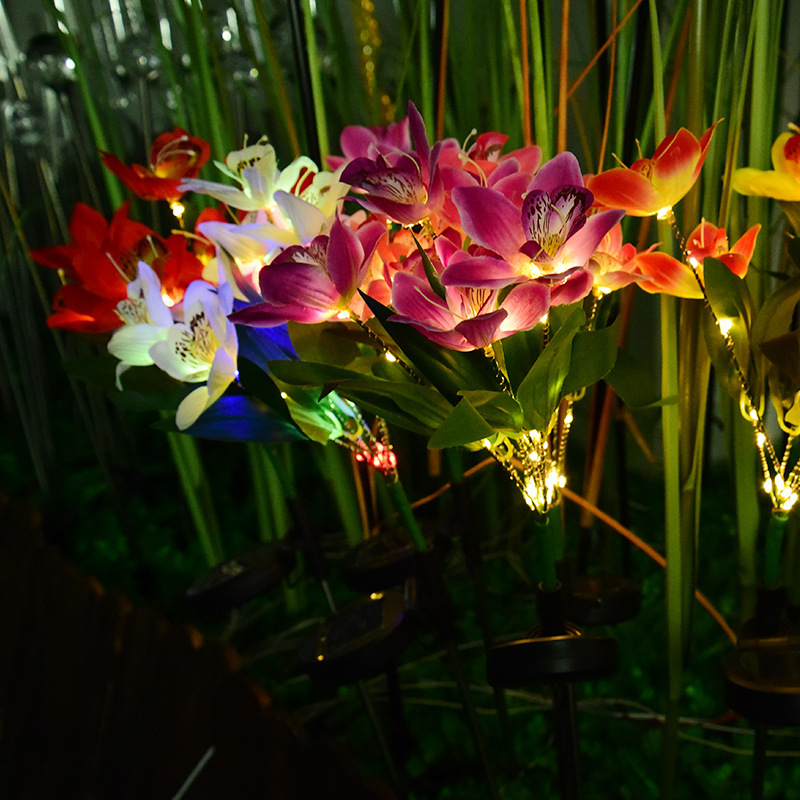 Blumenlandschaft Bodenlichter Künstliche Orchidee Outdoor Solar LED Rasenlampe Garten Sommer Zuhause Hochzeit Dekoration