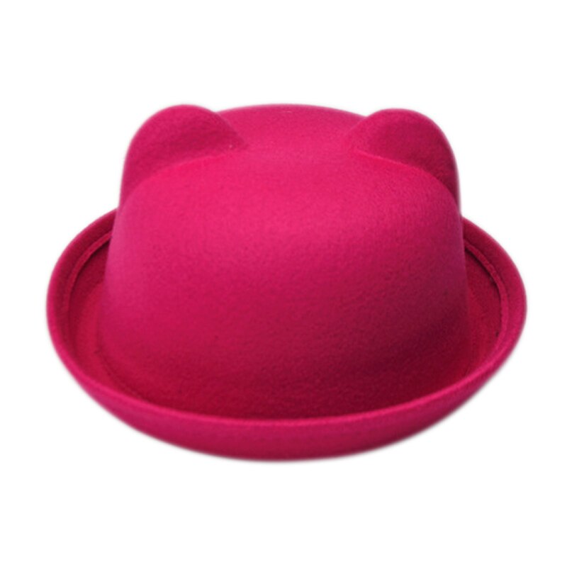 Women Cat Ears Cap Jazz Bowler Felt Fedora Hat Spring Autumn Cylinder Caps Bonnet
