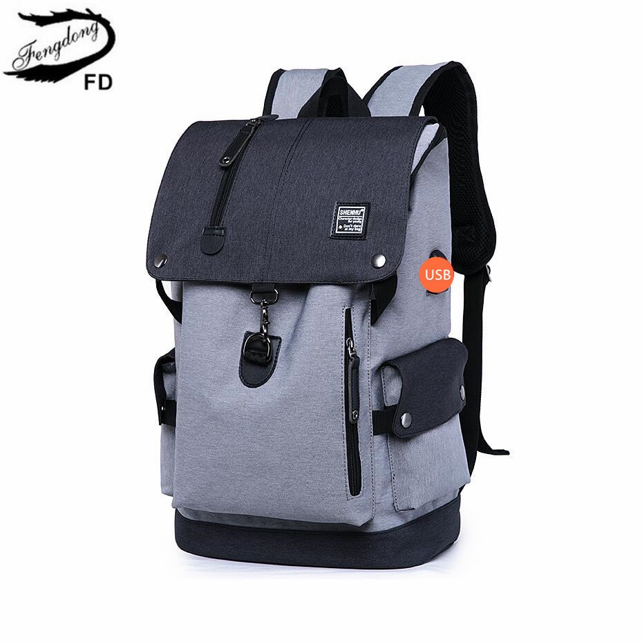 Fengdong – sac à dos de lycée étanche pour garçons, grand sac à dos usb anti-vol, sac de voyage pour hommes, cartable pour garçons