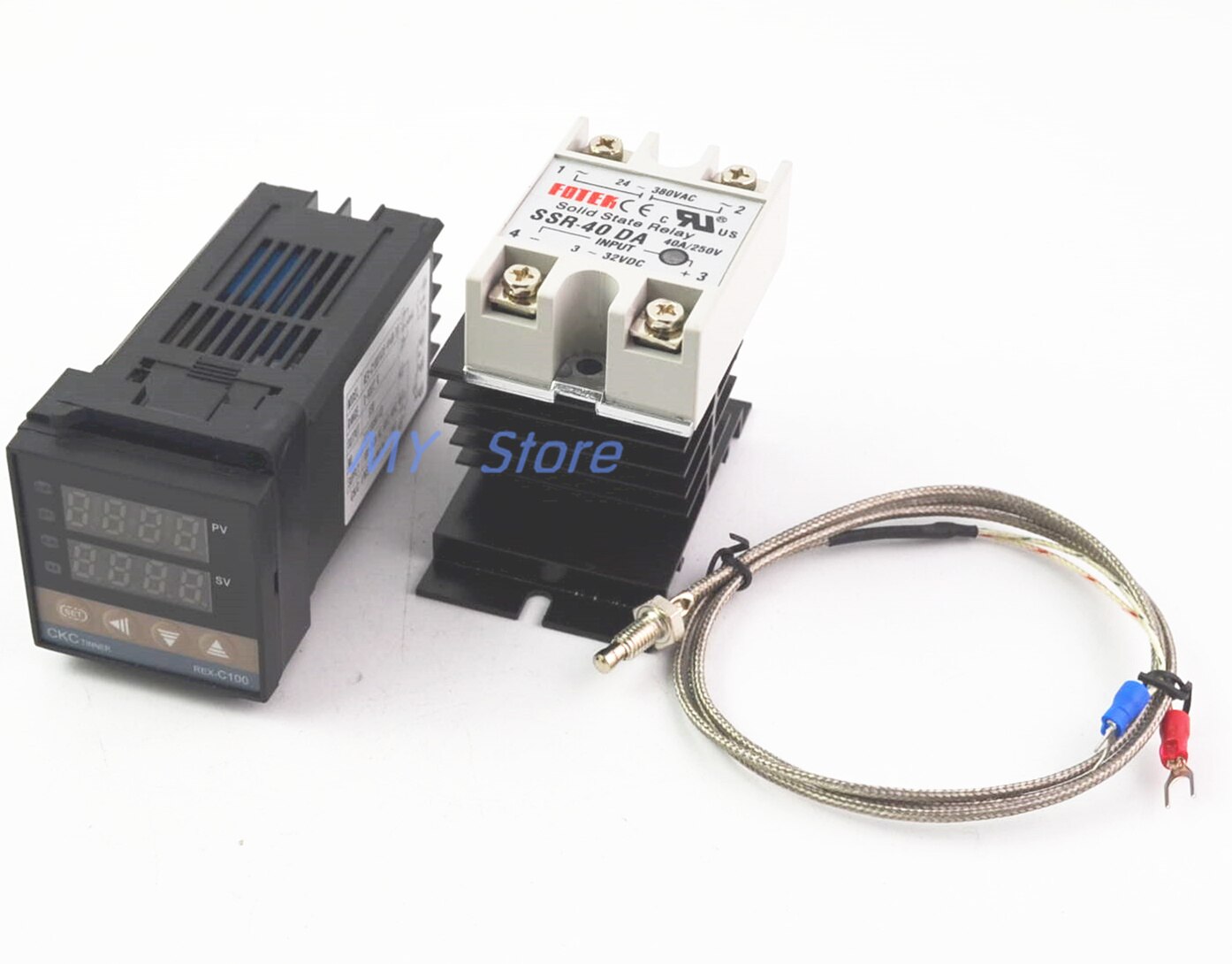 100-240VAC PID REX-C100 Temperature Controller Range 0 to 900C SSR40A K Thermocouple, PID Controller Set + Heat Sink