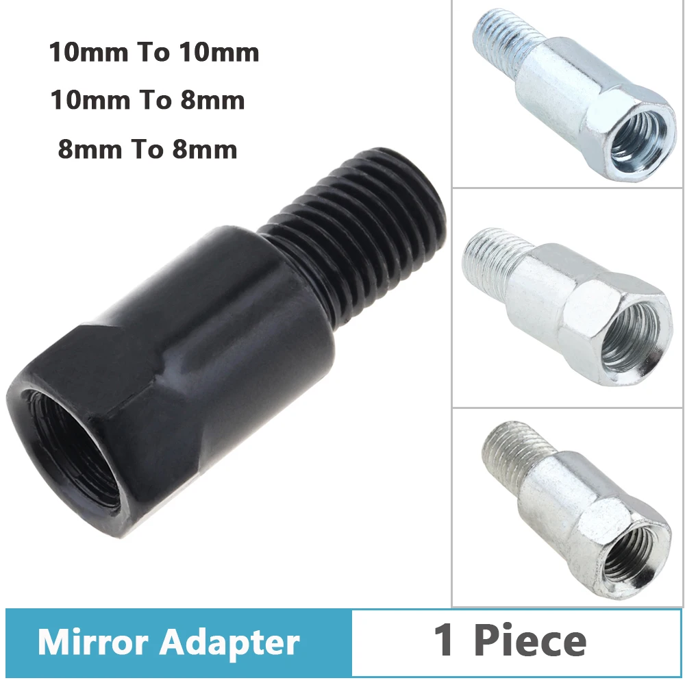 1pc adaptadores de espelho da motocicleta m10 10mm m8 8mm preto prata aço metal parafuso adaptador espelhos retrovisores conversão parafuso rosca