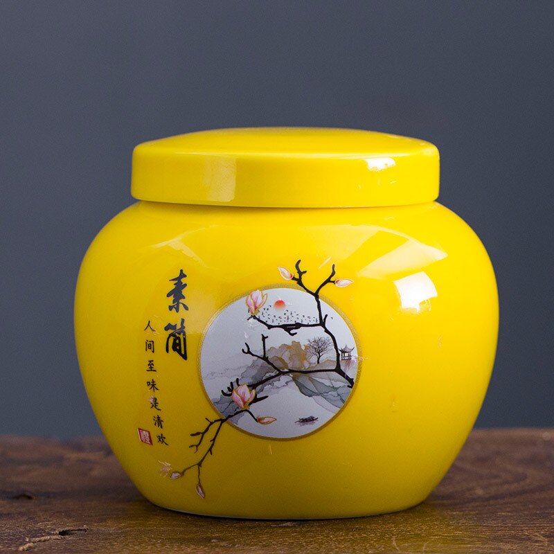Théière en céramique Simple, grande casserole scellée, thé noir, thé vert Pu'er, réservoir de stockage universel haut de gamme, boîte, récipient à thé: Yellow